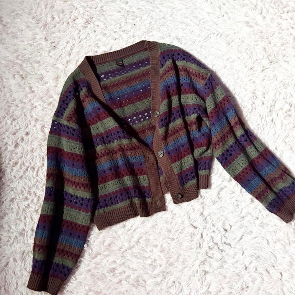 Grandma Core Open Knit Heritage Earthy Boho Cardigan Womens XL Vintage Inspired